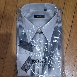 Boss Men's Classic Black and White Pinstripe Shirt